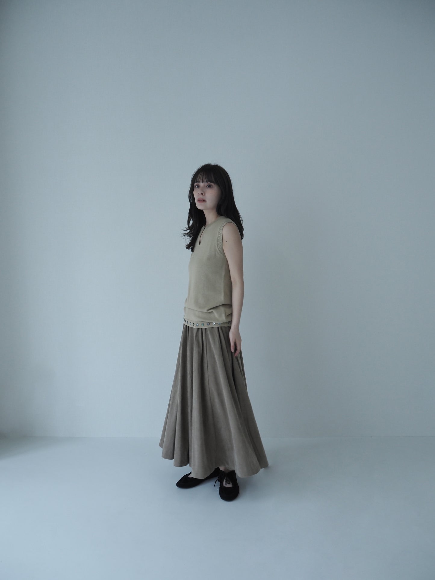 Corduroy flare skirt  /camel