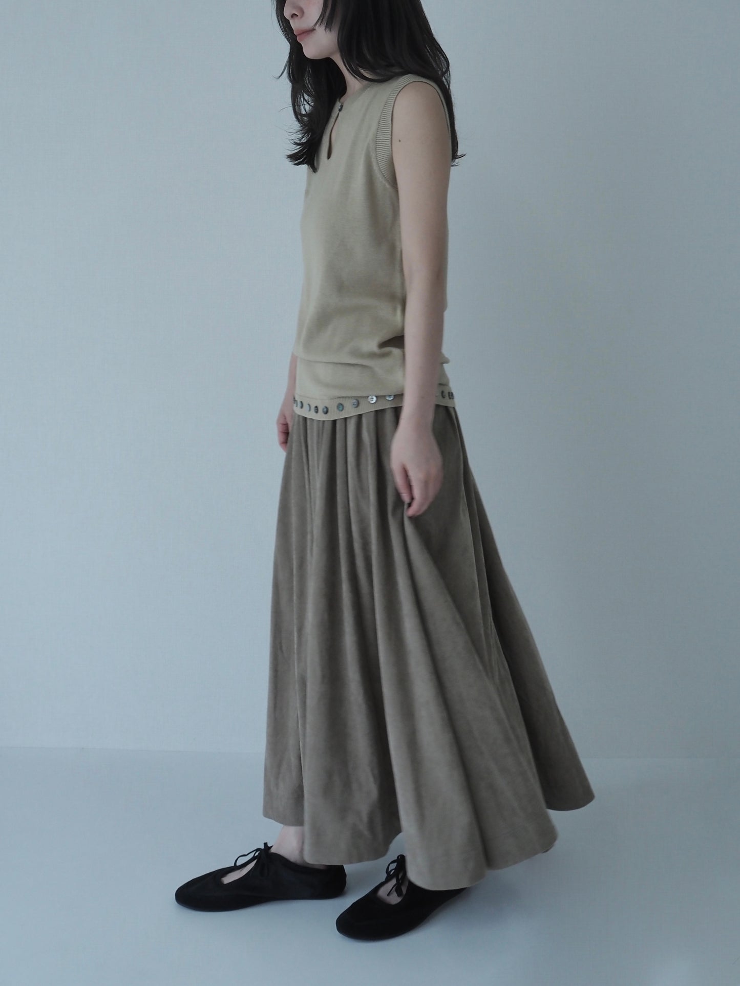 Corduroy flare skirt  /camel