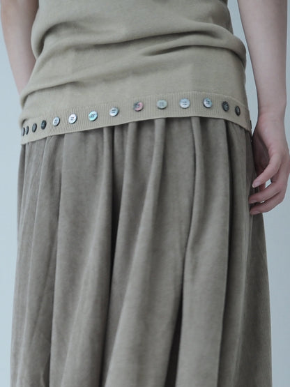 Hem button knit top / Olive beige
