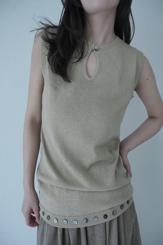 Hem button knit top / Olive beige