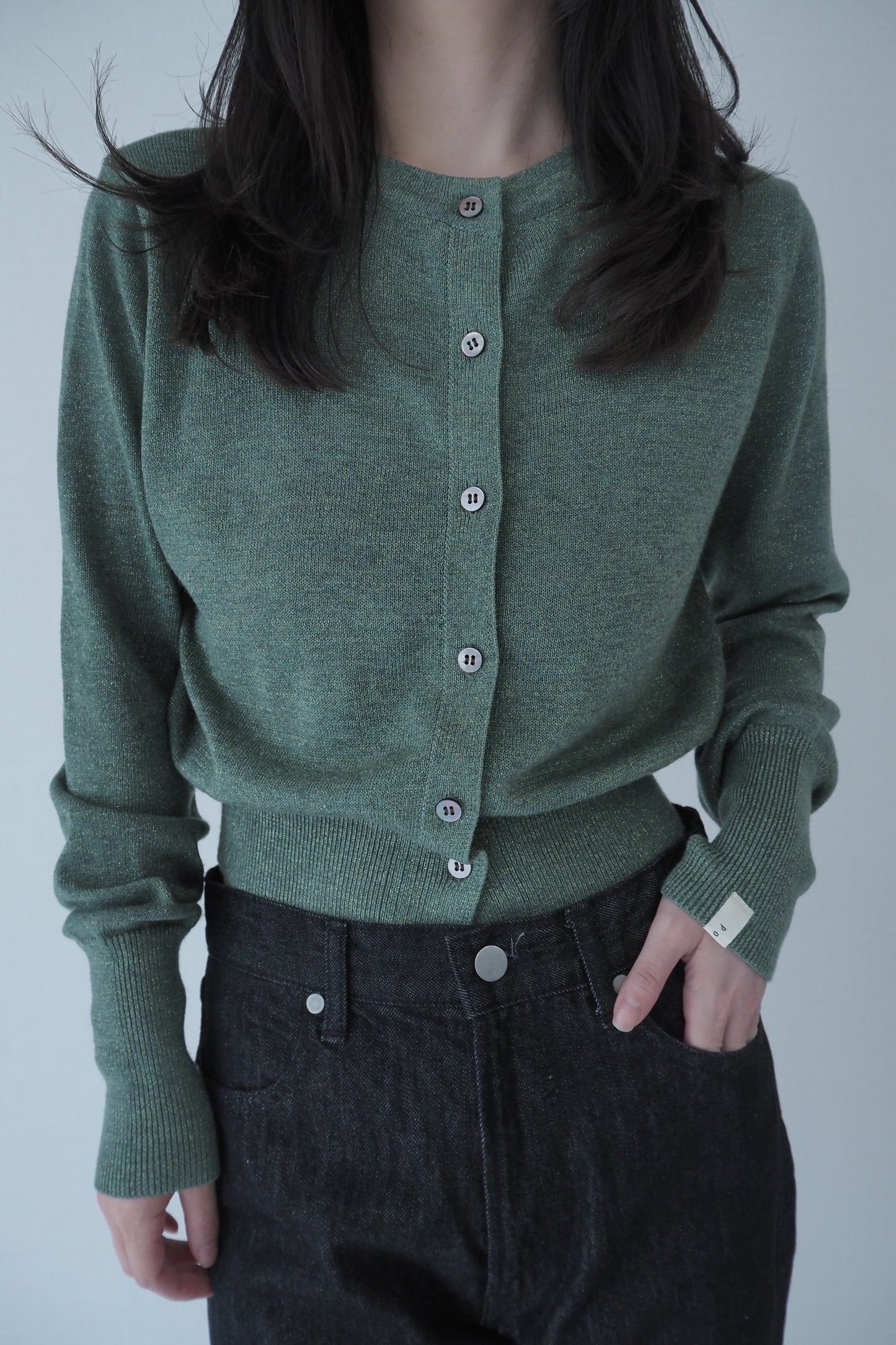 glitter knit cardigan / green