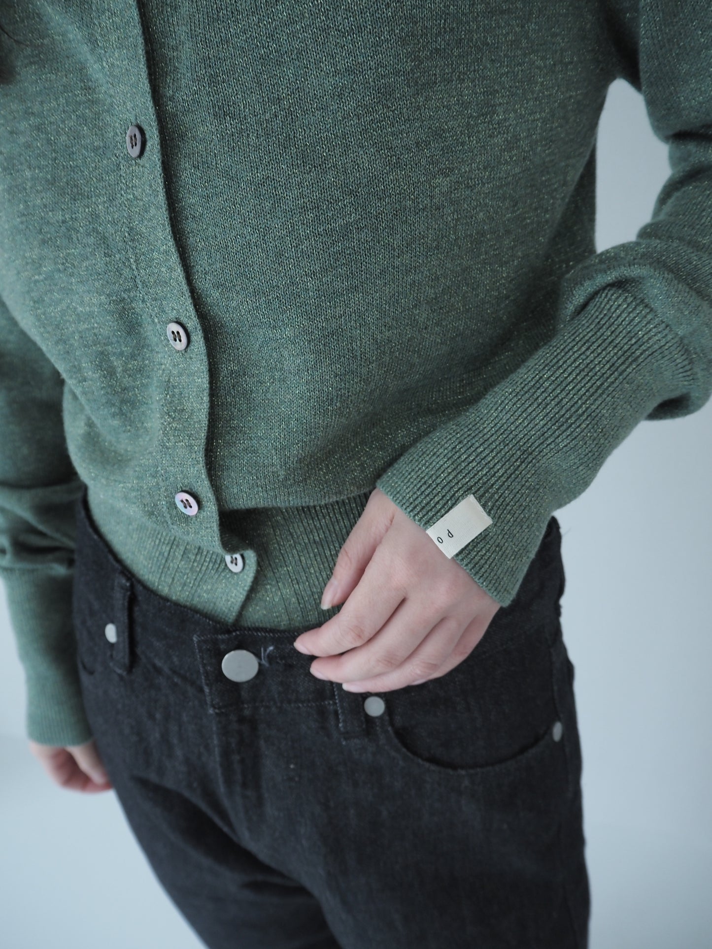glitter knit cardigan / green