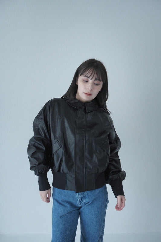 back leather blouson / black
