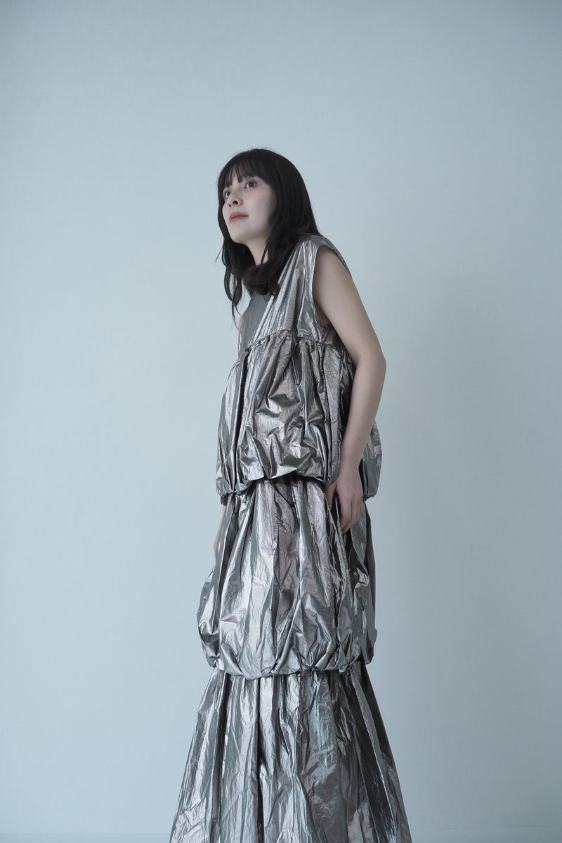 Metallic balloon tiered dress / bronze