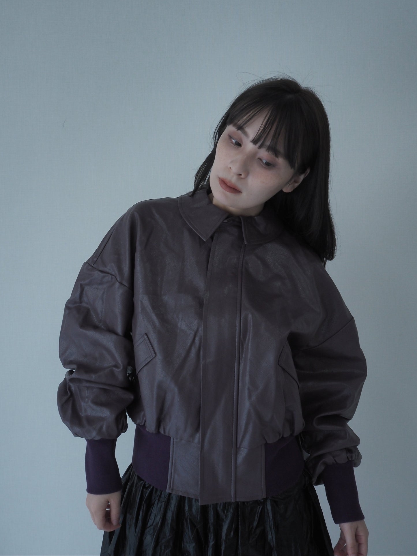 back leather blouson / purple
