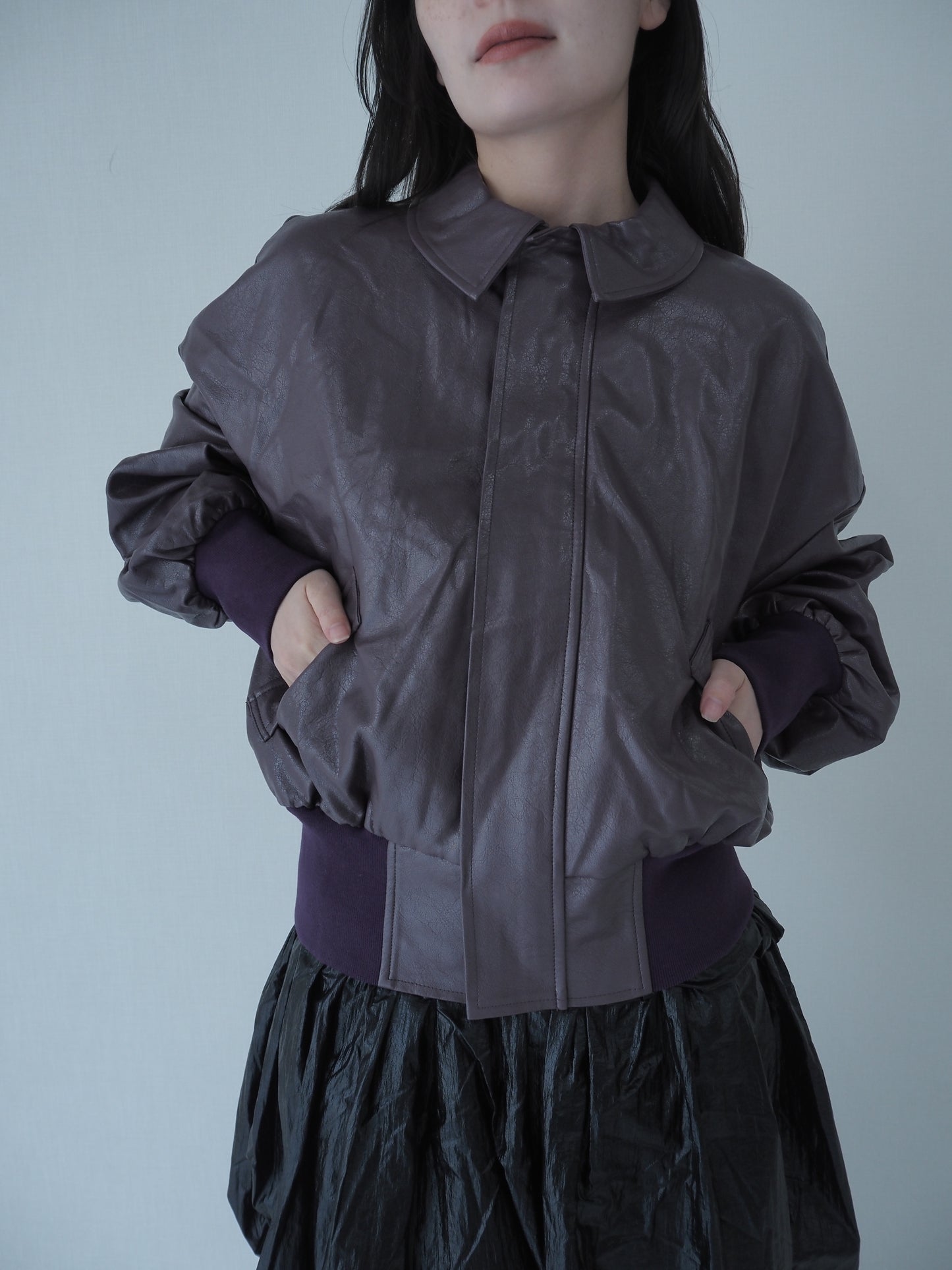back leather blouson / purple