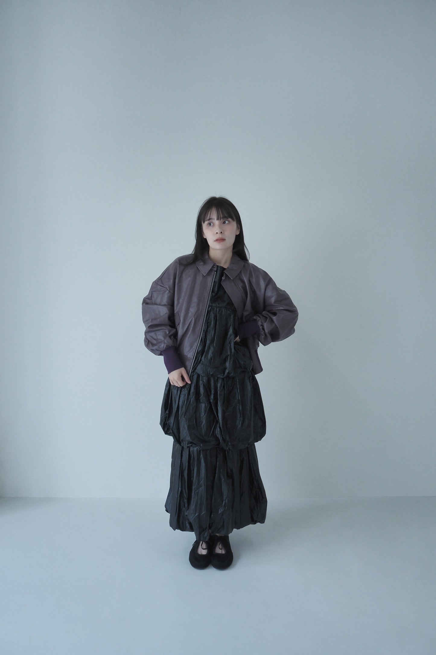 back leather blouson / purple