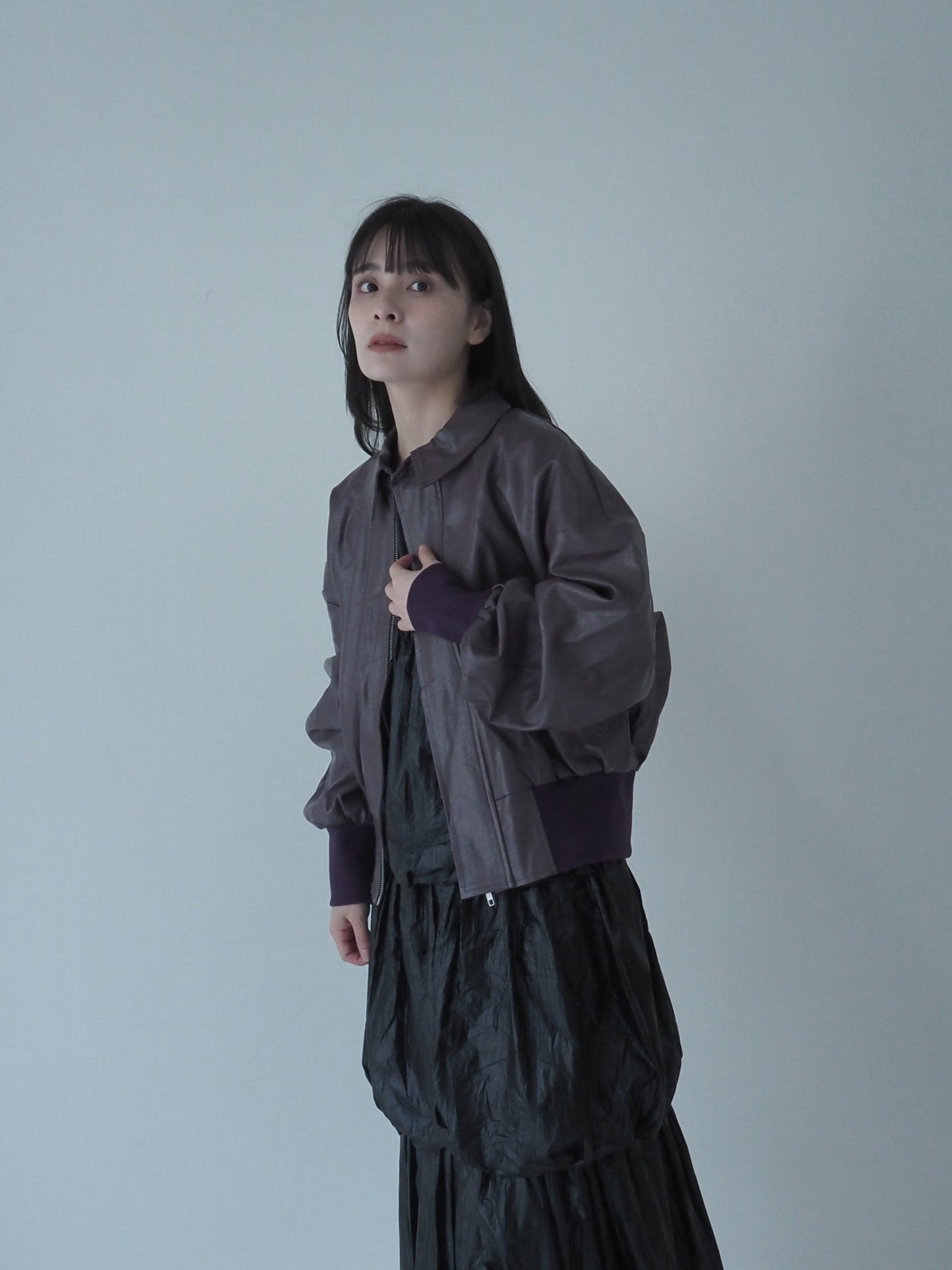 back leather blouson / purple