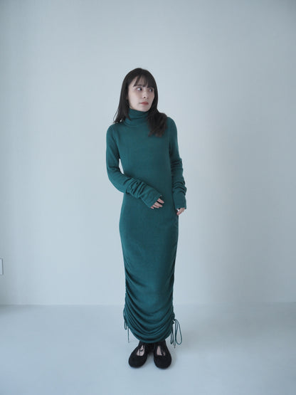 Drawstring knit long dress ＜Viridian＞