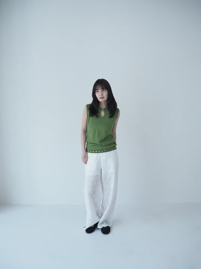 Hem button knit top / Basil