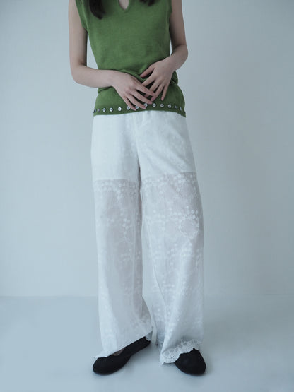 Scallop lace pants / White