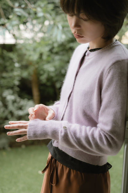 Angora blend plain knit cardigan / Dusty Purple