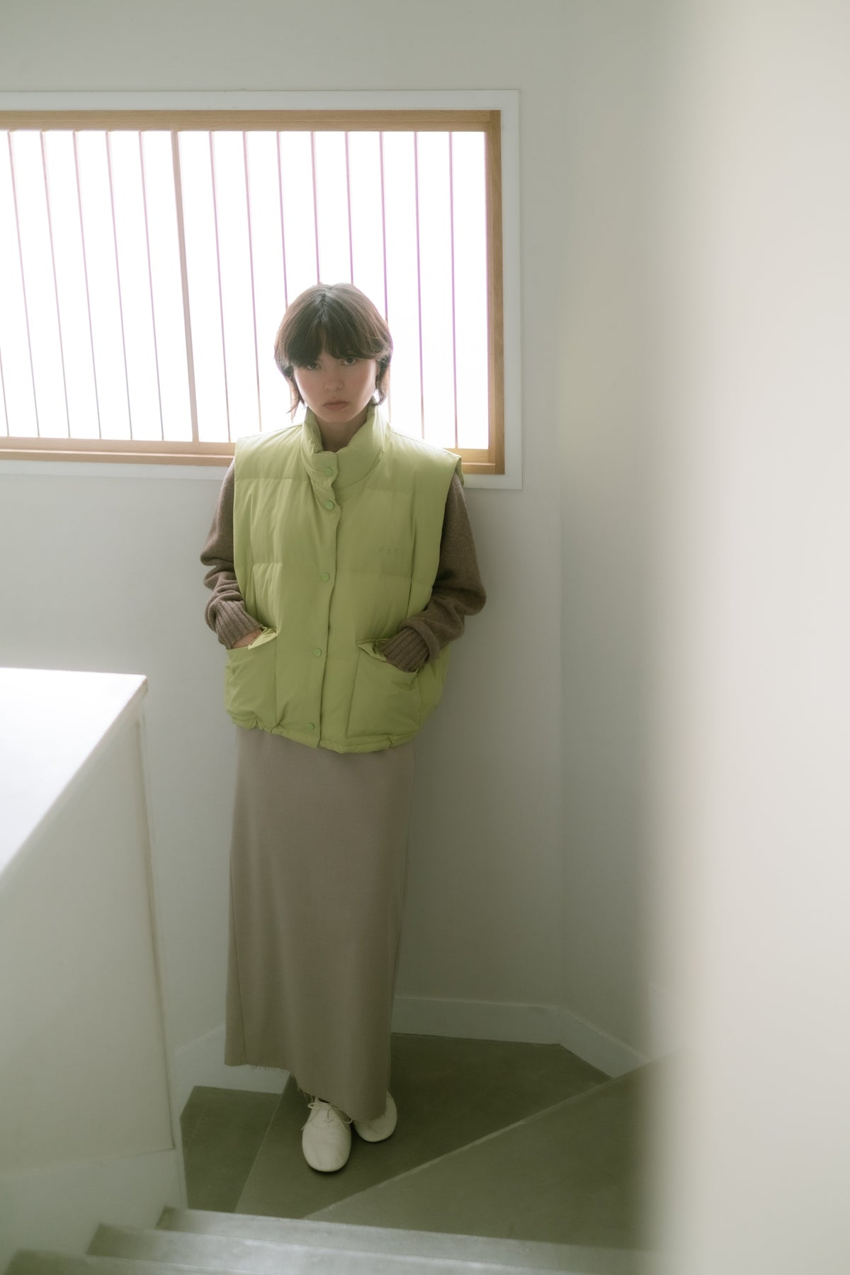 Wool I-line skirt / Beige