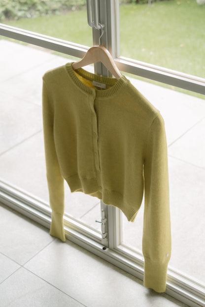 Angora blend plain knit cardigan / Pale Olive