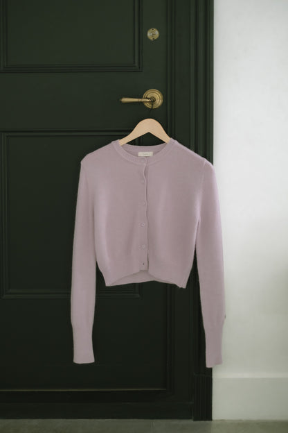 Angora blend plain knit cardigan / Dusty Purple