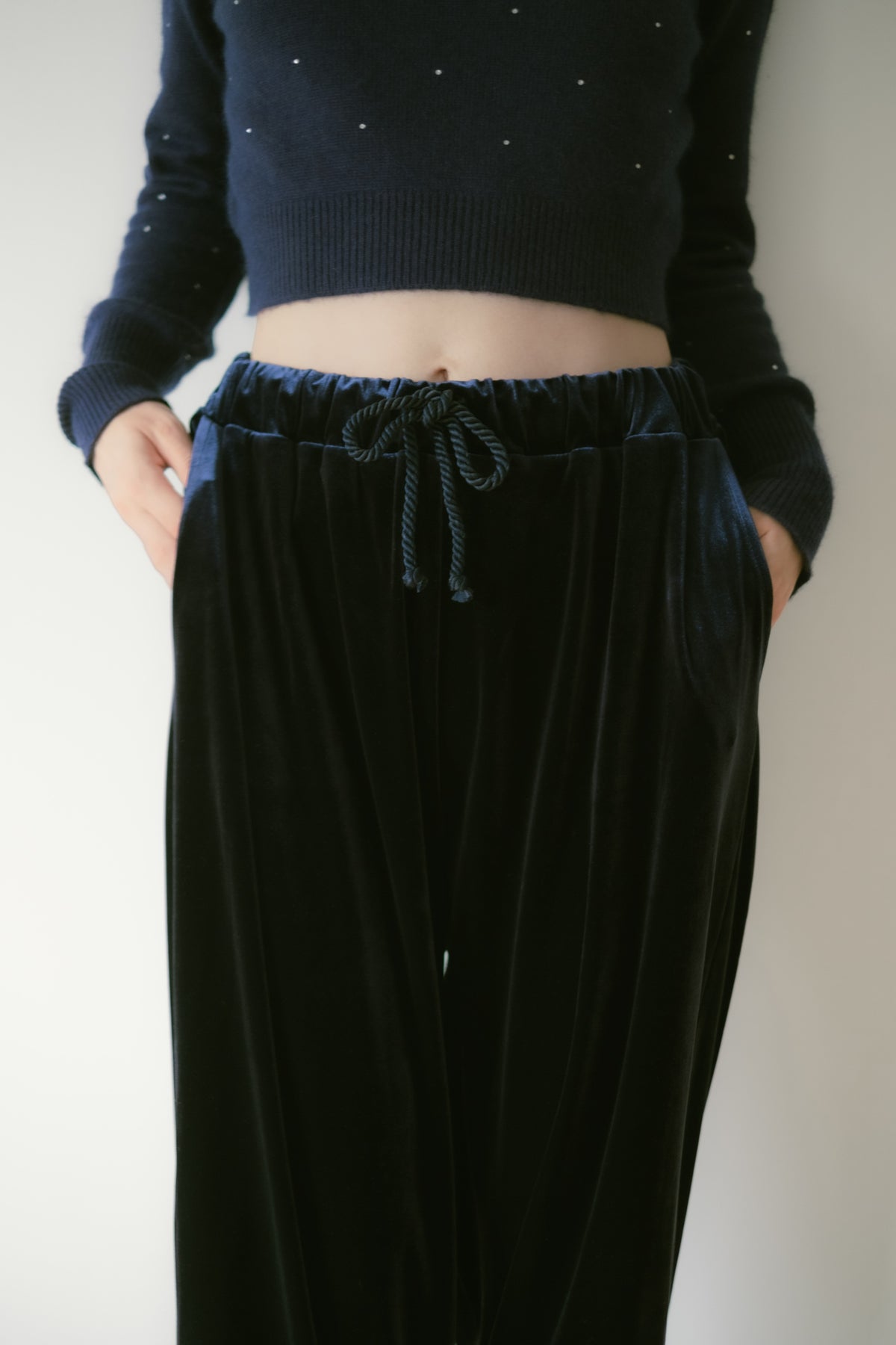 Velour Drawstring Pants / Navy