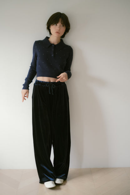 Velour Drawstring Pants / Navy