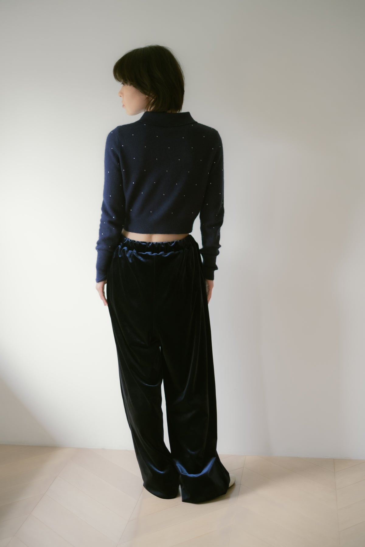 Velour Drawstring Pants / Navy