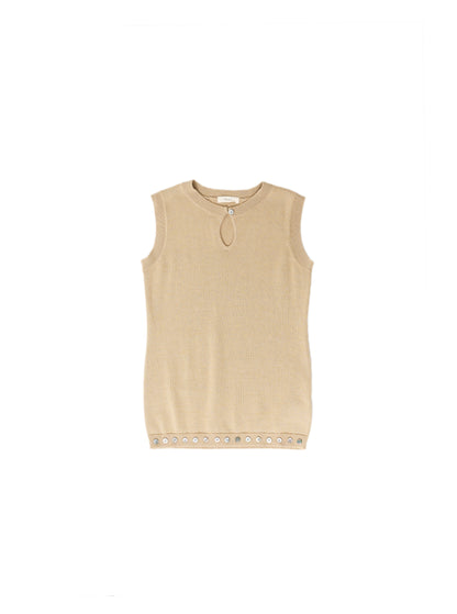 Hem button knit top / Olive beige